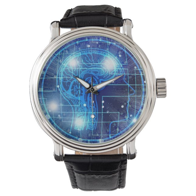 Kunstmatige Intelligentie Surreal AI Tech Brain Horloge (Voorkant)