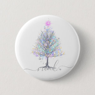 Kunstmatige kerst met noel en pastellichten ronde button 5,7 cm