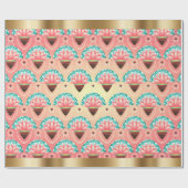 Kunstmatige koraalroze bloem cadeaupapier (Vlak)