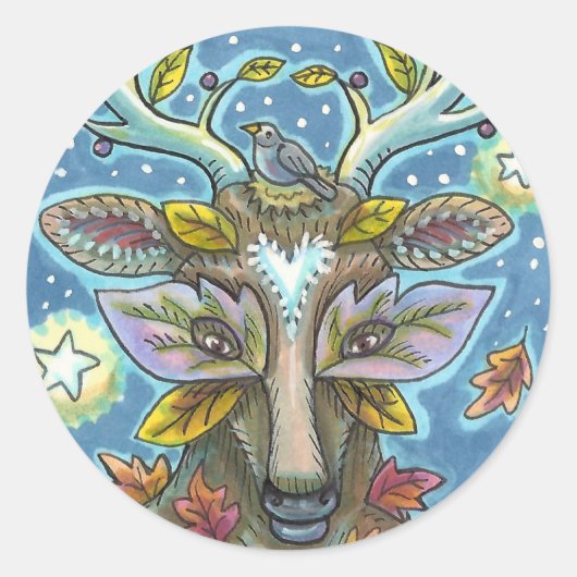 KUNSTMATIGE KUNSTSTROOM IN AUTUMN FOREST, BIRD NES RONDE STICKER (Voorkant)