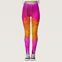 Kunstmatige magenta roze rooster bloemenkunst leggings