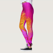 Kunstmatige magenta roze rooster bloemenkunst leggings (Links)