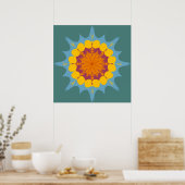 Kunstmatige mandala in geel, paars, blauw poster (Keuken)