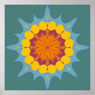 Kunstmatige mandala in geel, paars, blauw poster