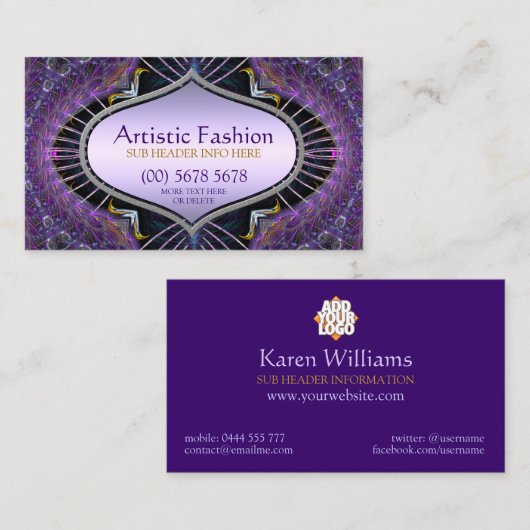 Kunstmatige Mode Fractal Art Paars Visitekaartje (Voorkant / Achterkant)