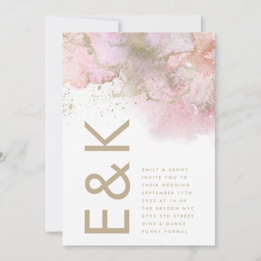 Kunstmatige moderne Folie Waterverf Monogram bruil Kaart (Voorkant)