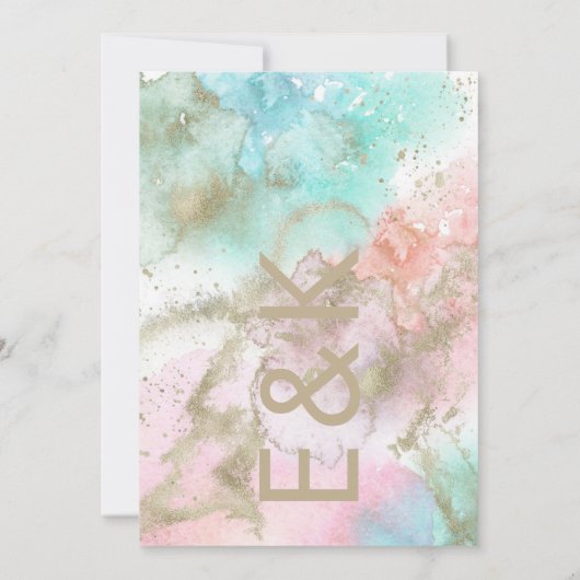 Kunstmatige moderne Folie Waterverf Monogram bruil Kaart (Achterkant)