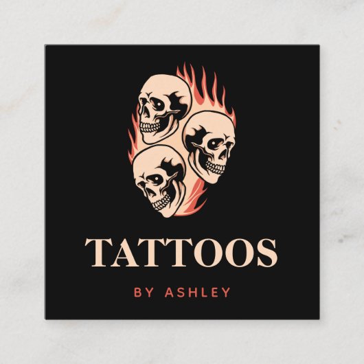 Kunstmatige, moderne tattoo-brandende schedels Got Vierkante Visitekaartje (Voorkant)