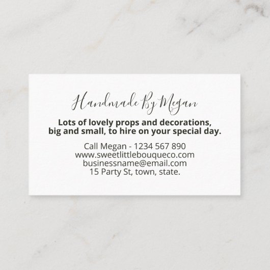 Kunstmatige of zijderige bloemkool visitekaartje (Achterkant)