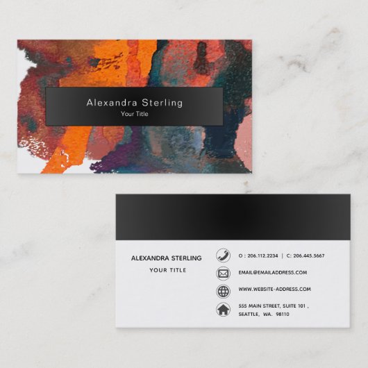Kunstmatige Oranje Abstracte Waterverf Kunst Visitekaartje (Voorkant / Achterkant)