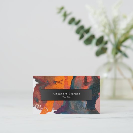 Kunstmatige Oranje Abstracte Waterverf Kunst Visitekaartje (Staand voorkant)