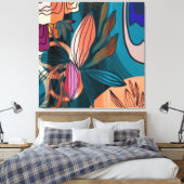 Kunstmatige Oranje roze marinewieg met botanische Canvas Afdruk (Insitu (Slaapkamer))