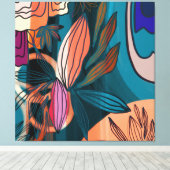 Kunstmatige Oranje roze marinewieg met botanische Canvas Afdruk (Insitu (Houten vloer))