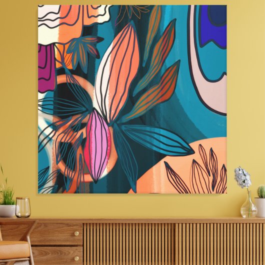 Kunstmatige Oranje roze marinewieg met botanische Canvas Afdruk (Insitu (Woonkamer))