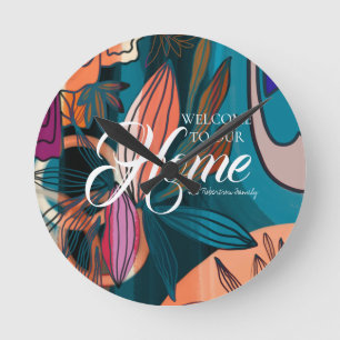 Kunstmatige Oranje roze zeemacht botanische blader Ronde Klok