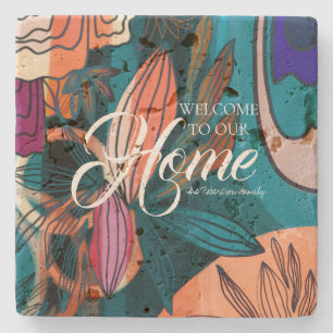 Kunstmatige Oranje roze zeemacht botanische blader Stenen Onderzetter