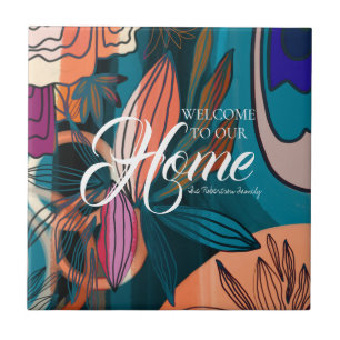 Kunstmatige Oranje roze zeemacht botanische blader Tegeltje