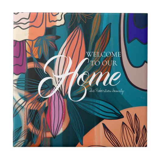 Kunstmatige Oranje roze zeemacht botanische blader Tegeltje (Voorkant)