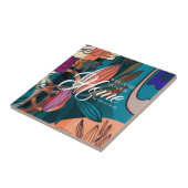 Kunstmatige Oranje roze zeemacht botanische blader Tegeltje (Zijkant)