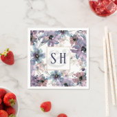 Kunstmatige Paarse Waterverf Bloemen, Monogram Servet (Insitu)