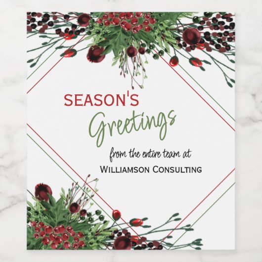 Kunstmatige rode bessen groene hulst botanisch geb wijn etiket (Enkel label)