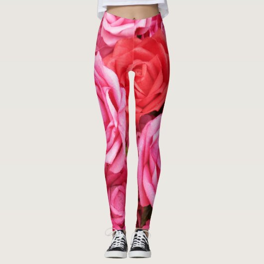 Kunstmatige rode roos achtergrond close-up leggings (Voorkant)