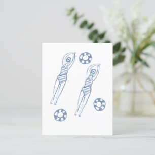 Kunstmatige snychro-zwemmers Blauwe illustratie Briefkaart
