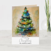 Kunstmatige tekening van de kerstboom met feesteli feestdagen kaart (Voorkant)