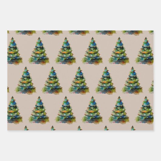 Kunstmatige tekening van de kerstboom met feesteli inpakpapier vel (Voorkant 2)