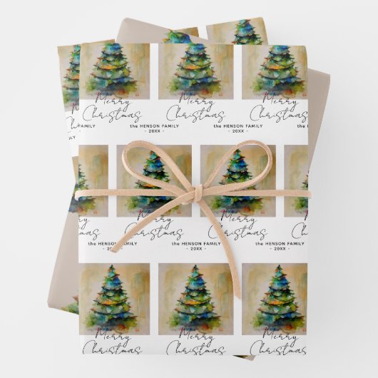 Kunstmatige tekening van de kerstboom met feesteli inpakpapier vel (In situ)