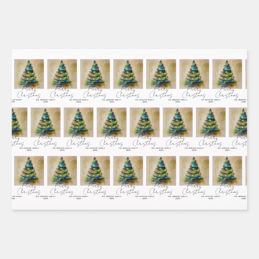 Kunstmatige tekening van de kerstboom met feesteli inpakpapier vel (Voorkant)