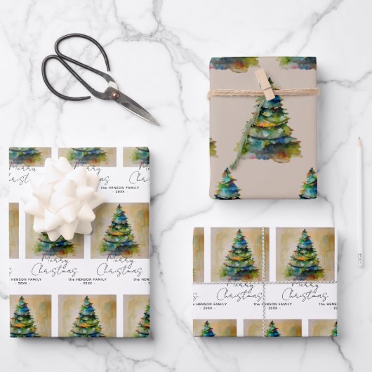 Kunstmatige tekening van de kerstboom met feesteli inpakpapier vel (Voorkant)