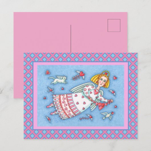 KUNSTMATIGE VALENTIJN, KAT EN VLIEGTUIG FEESTDAGENKAART (Voorkant / Achterkant)