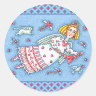 KUNSTMATIGE VALENTIJN, KAT EN VLIEGTUIG RONDE STICKER