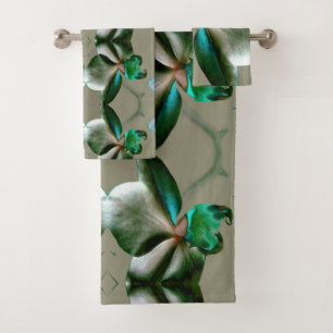 Kunstmatige ventilator in blauwe, groene en grijze bad handdoek