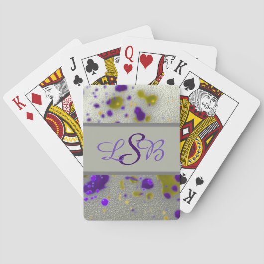 Kunstmatige verf Spletters Paars geel monogram Pokerkaarten (Achterkant)