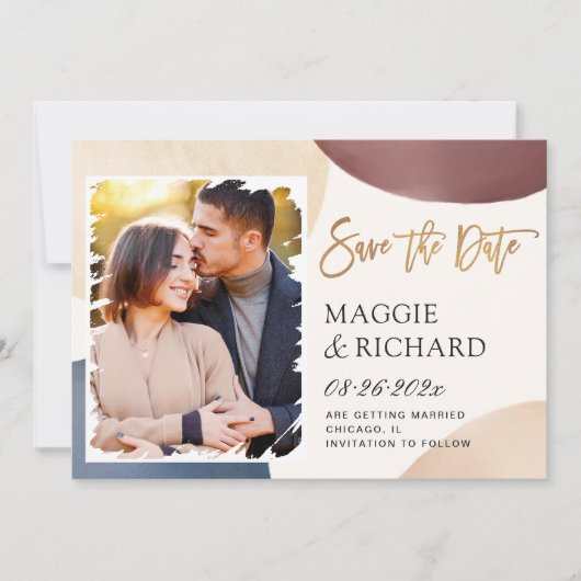 Kunstmatige Waterverf Abstracte penseelfoto Save The Date (Voorkant)