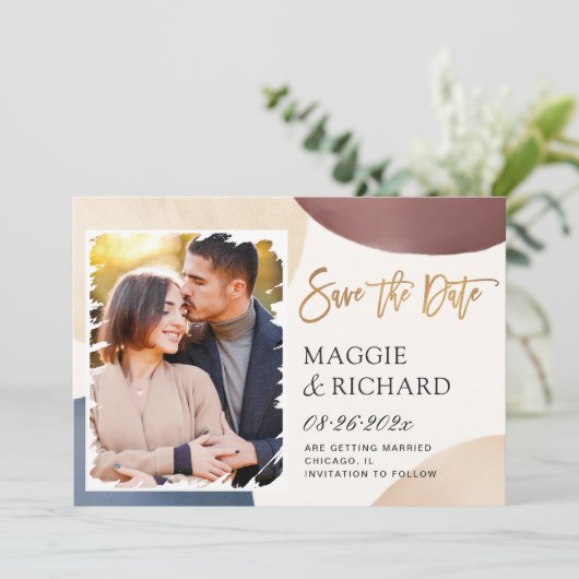 Kunstmatige Waterverf Abstracte penseelfoto Save The Date (Staand voorkant)