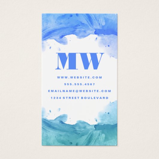 Kunstmatige Waterverf Blauwe Groene Visitekaartje (Voorkant)