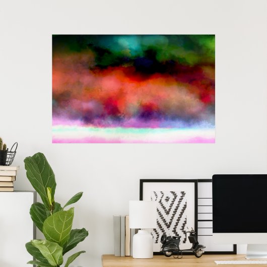 Kunstmatige Waterverf Landschap Clouds en Zee Poster (Thuiskantoor)