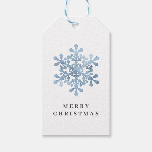 Kunstmatige Waterverf Snowflake blauw kerstfeest Cadeaulabel (Voorkant)