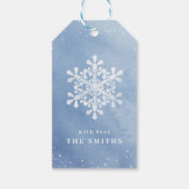Kunstmatige Waterverf Snowflake blauw kerstfeest Cadeaulabel (Achterkant)