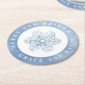 Kunstmatige Waterverf Snowflake blauw kerstfeest Ronde Kartonnen Onderzetter (Gebogen)