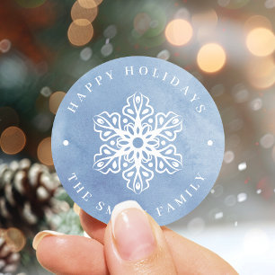 Kunstmatige Waterverf Snowflake blauw kerstfeest Ronde Sticker