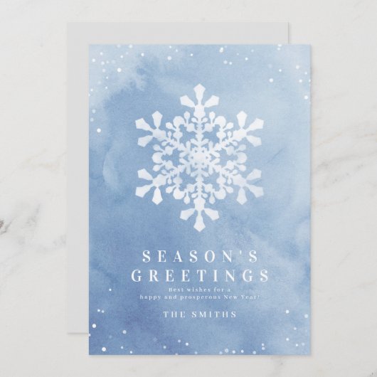 Kunstmatige Waterverf Snowflake Blue-kerstkaarten Kaart (Voorkant / Achterkant)