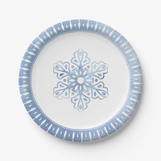 Kunstmatige Waterverf Snowflake Blue Kerstmis Papieren Bordje (Voorkant)