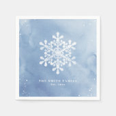Kunstmatige Waterverf Snowflake Blue Kerstmis Servet (Voorkant)