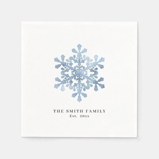 Kunstmatige Waterverf Snowflake Blue Kerstmis Servet (Voorkant)