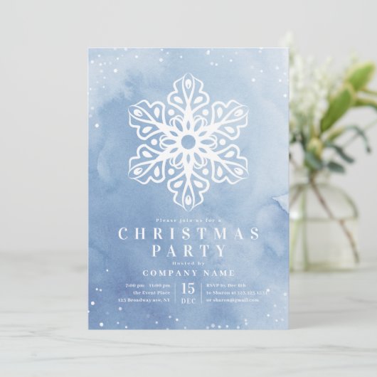 Kunstmatige Waterverf Snowflake Blue Kerstparty Kaart (Staand voorkant)