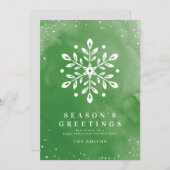 Kunstmatige Waterverf Snowflake Green-kerstkaart Kaart (Voorkant / Achterkant)